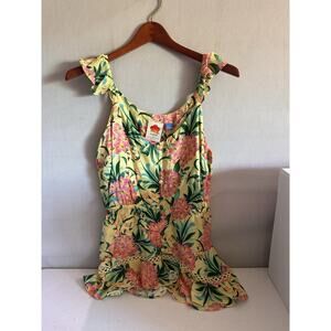 Farm Rio For Anthropologie Tropical Flowers Sleeveless Yellow Top SzM BohoSpring